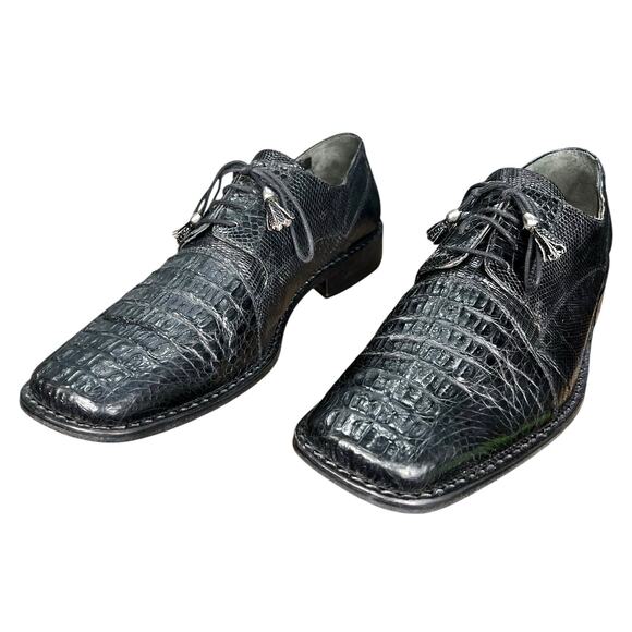 Vintage Slick Exotica Men’s Black Crocodile Leather Lace Up Oxford Size US 10 main image 5